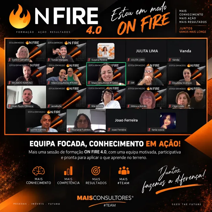 Sessão de formação ON FIRE 4.0 da MaisConsultores® TEAM, com a equipa em videochamada